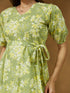 Janasya Women's Light Green Pure Cotton Floral Printed A-line Dress